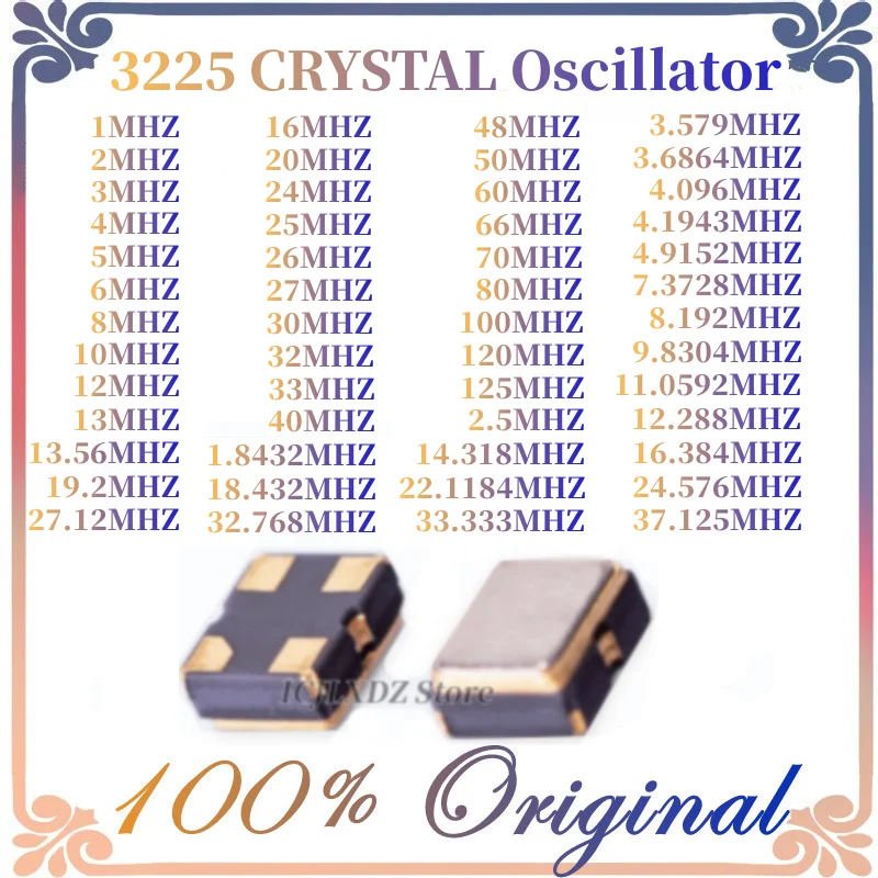 SMD 3225 Ƽ ũŻ Ƿ OSC, 1MHZ, 2MHZ, 4M, 6M, 10M, 12M, 16MHZ, 20M, 24MHZ, 25MHZ, 33M, 40M, 48MHZ, 50MHZ, 60M, 10